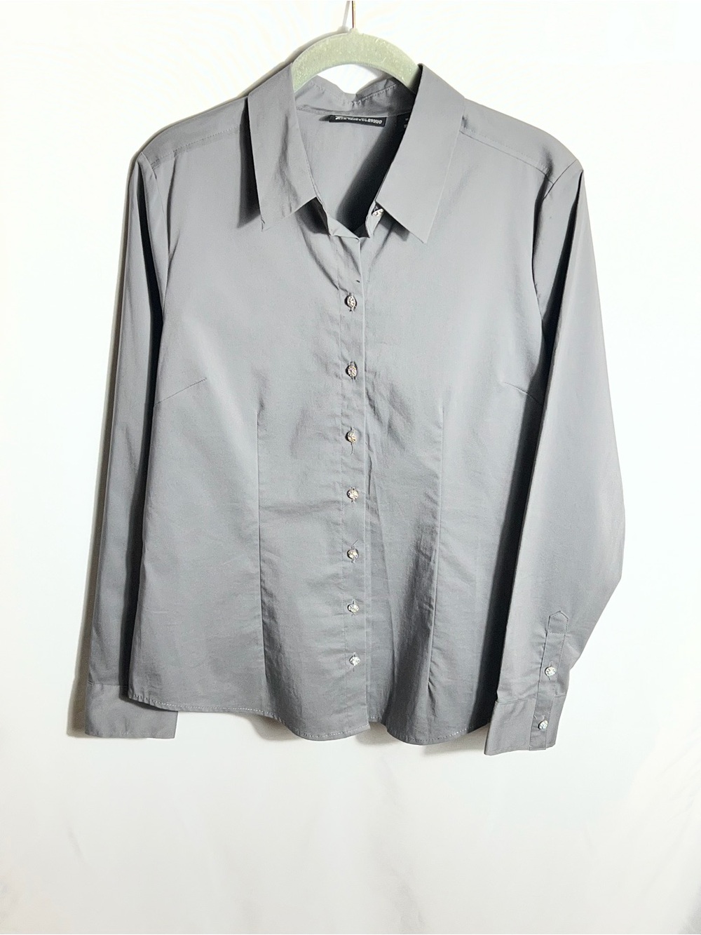 7th Avenue New York Gray Rhinestone Button Shirt Blouse Size M